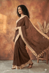 Pure Mul Cotton Handloom Sarees with Cocoa Brown Mulmul Cotton Saree with Cream & Gold Zari - verymuchindian.com