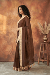 Pure Mul Cotton Handloom Sarees with Cocoa Brown Mulmul Cotton Saree with Cream & Gold Zari - verymuchindian.com
