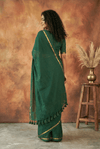 Pure Mul Cotton Handloom Sarees with Intricate Gold Borders ~ Dark Green - verymuchindian.com