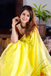 Raaga~ Traditional Handloom Pure Cotton Fresh Yellow Paithani with Parrots Pallu - verymuchindian.com