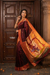 Radha Krishna ~ Bestseller! Authentic Handloom Pure Silk Muniya Border Paithani In Maroon with Radha Krishna Pallu (Silk Mark Certified) - verymuchindian.com