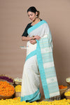 Rajsi ~ Handloom Pure Cotton Saree with Classic Border and Pallu~White - verymuchindian.com
