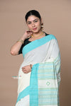 Rajsi ~ Handloom Pure Cotton Saree with Classic Border and Pallu~White - verymuchindian.com
