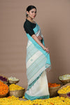 Rajsi ~ Handloom Pure Cotton Saree with Classic Border and Pallu~White - verymuchindian.com