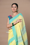 Rajsi ~ Handloom Pure Cotton Saree with Classic Border and Pallu~Yellow - verymuchindian.com