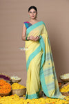 Rajsi ~ Handloom Pure Cotton Saree with Classic Border and Pallu~Yellow - verymuchindian.com
