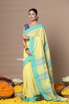 Rajsi ~ Handloom Pure Cotton Saree with Classic Border and Pallu~Yellow - verymuchindian.com
