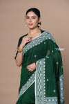 Rajsi ~ Handloom Pure Cotton Saree with Hand-embroidered Symmetric Border~ Green - verymuchindian.com