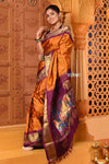 Rajsi ~ Handloom Pure Silk Maharani Paithani with Maharani Pallu in Orange Wine - verymuchindian.com