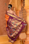 Rajsi ~ Handloom Pure Silk Maharani Paithani with Maharani Pallu in Orange Wine - verymuchindian.com