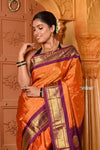 Rajsi ~ Handloom Pure Silk Maharani Paithani with Maharani Pallu in Orange Wine - verymuchindian.com