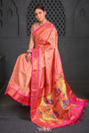 Rajsi ~ Handloom Pure Silk Maharani Paithani with Maharani Pallu in Peach Pink - verymuchindian.com