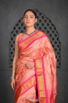 Rajsi ~ Handloom Pure Silk Maharani Paithani with Maharani Pallu in Peach Pink - verymuchindian.com