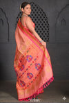 Rajsi ~ Handloom Pure Silk Maharani Paithani with Maharani Pallu in Peach Pink - verymuchindian.com