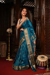 Rajsi ~ Handloom Pure Silk Maharani Paithani with Maharani Pallu in Peacock Blue (Muniya Butti) - verymuchindian.com