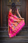 Rajsi ~ Handloom Pure Silk Maharani Paithani with Maharani Pallu in Red Pink (Muniya Butti) - verymuchindian.com