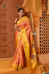 Rajsi ~ Handloom Pure Silk Maharani Paithani with Maharani Pallu in Saffron Yellow - verymuchindian.com