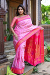 Rajsi ~ Handloom Pure Silk Maharani Paithani with Maharani Pallu in Soft Pink - verymuchindian.com