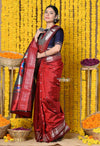 Rajsi~ Handloom Pure Silk Paithani Saree WIth Handcrafted Nath Pallu in Maroon (By Govt Certified Weavers) - verymuchindian.com