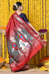 Rajsi~ Handloom Pure Silk Paithani Saree WIth Handcrafted Nath Pallu in Maroon (By Govt Certified Weavers) - verymuchindian.com