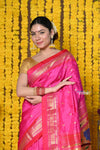 Rajsi~ Handloom Pure Silk Paithani Saree with Handcrafted Peacock Pallu in Pink (By Govt Certified Weavers) - verymuchindian.com