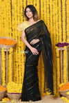 Rajsi~ High Quality Mul Cotton Handloom Woven Saree in Sleek Black - verymuchindian.com