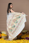 Rajsi Topselling~Handloom Pure Cotton Paithani With Asawali Pallu~ Off White Golden - verymuchindian.com