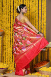 Rajsi~ VMI Heritage Design! Handloom Pure Silk Floral Border Paithani Saree WIth Handcrafted Floral Zari Pallu in Tomato Red - verymuchindian.com