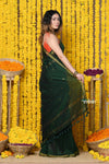 Rajsi~Designed by VMI! High Quality Comfortable Cotton Handloom Woven Saree With Sleek Border in Green - verymuchindian.com