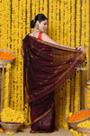 Rajsi~Designed by VMI! High Quality Comfortable Cotton Handloom Woven Saree With Sleek Border in Maroon - verymuchindian.com