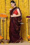 Rajsi~Designed by VMI! High Quality Comfortable Cotton Handloom Woven Saree With Sleek Border in Maroon - verymuchindian.com