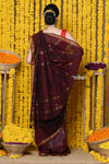 Rajsi~Designed by VMI! High Quality Comfortable Cotton Handloom Woven Saree With Sleek Border in Maroon - verymuchindian.com