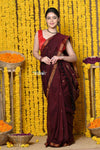 Rajsi~Designed by VMI! High Quality Comfortable Cotton Handloom Woven Saree With Sleek Border in Maroon - verymuchindian.com