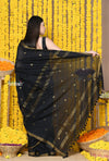 Rajsi~Designed by VMI! High Quality Mul Cotton Handloom Woven Saree With Sleek Border in Black - verymuchindian.com