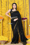 Rajsi~Designed by VMI! High Quality Mul Cotton Handloom Woven Saree With Sleek Border in Black - verymuchindian.com