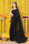 Rajsi~Designed by VMI! High Quality Mul Cotton Handloom Woven Saree With Sleek Border in Black - verymuchindian.com