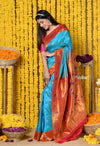 Rajsi~EXCLUSIVE!Handloom High Quality Pure Silk Paithani With Most Traditional Zari Border~ Feroze Blue and Zari - verymuchindian.com