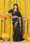 Rajsi~Handloom Ari Checks Cotton Silk Saree with Golden Border in Black - verymuchindian.com