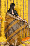 Rajsi~Handloom Ari Checks Cotton Silk Saree with Golden Border in Yellow - verymuchindian.com