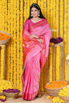 Rajsi~Handloom High Quality Pure SIlk Paithani With Most Traditional Double Pallu~ Feroze Pink (By Govt Certified Weavers) - verymuchindian.com