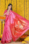 Rajsi~Handloom High Quality Pure SIlk Paithani With Most Traditional Double Pallu~ Feroze Pink (By Govt Certified Weavers) - verymuchindian.com