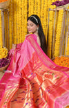 Rajsi~Handloom High Quality Pure SIlk Paithani With Most Traditional Double Pallu~ Feroze Pink (By Govt Certified Weavers) - verymuchindian.com