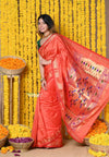 Rajsi~Handloom High Quality Pure SIlk Paithani With Most Traditional Double Pallu~Orange - verymuchindian.com