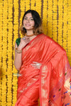 Rajsi~Handloom High Quality Pure SIlk Paithani With Most Traditional Double Pallu~Orange - verymuchindian.com