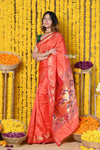 Rajsi~Handloom High Quality Pure SIlk Paithani With Most Traditional Double Pallu~Orange - verymuchindian.com