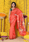 Rajsi~Handloom High Quality Pure SIlk Paithani With Most Traditional Double Pallu~Orange - verymuchindian.com