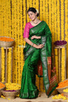 Rajsi~Handloom High Quality Pure SIlk Paithani With Traditional Nath Pallu~Green - verymuchindian.com