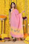 Rajsi~Handloom Pure Cotton Paithani Dupatta With Beautiful Butterfly Handweave and Tassels~ Pink - verymuchindian.com