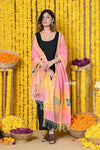 Rajsi~Handloom Pure Cotton Paithani Dupatta With Beautiful Butterfly Handweave and Tassels~ Pink - verymuchindian.com