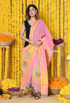 Rajsi~Handloom Pure Cotton Paithani Dupatta With Beautiful Butterfly Handweave and Tassels~ Pink - verymuchindian.com